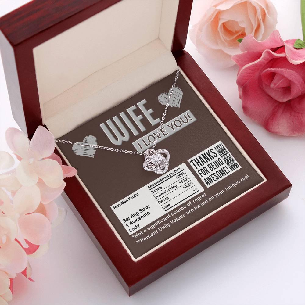 Gift for Wife - Nutrition Facts Love Knot Pendant Necklace - Mallard Moon Gift Shop