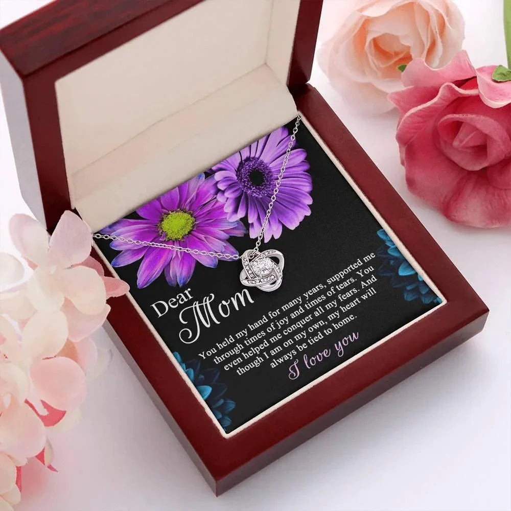 Dear Mom You Held My Hand Through the Years Love Knot Necklace