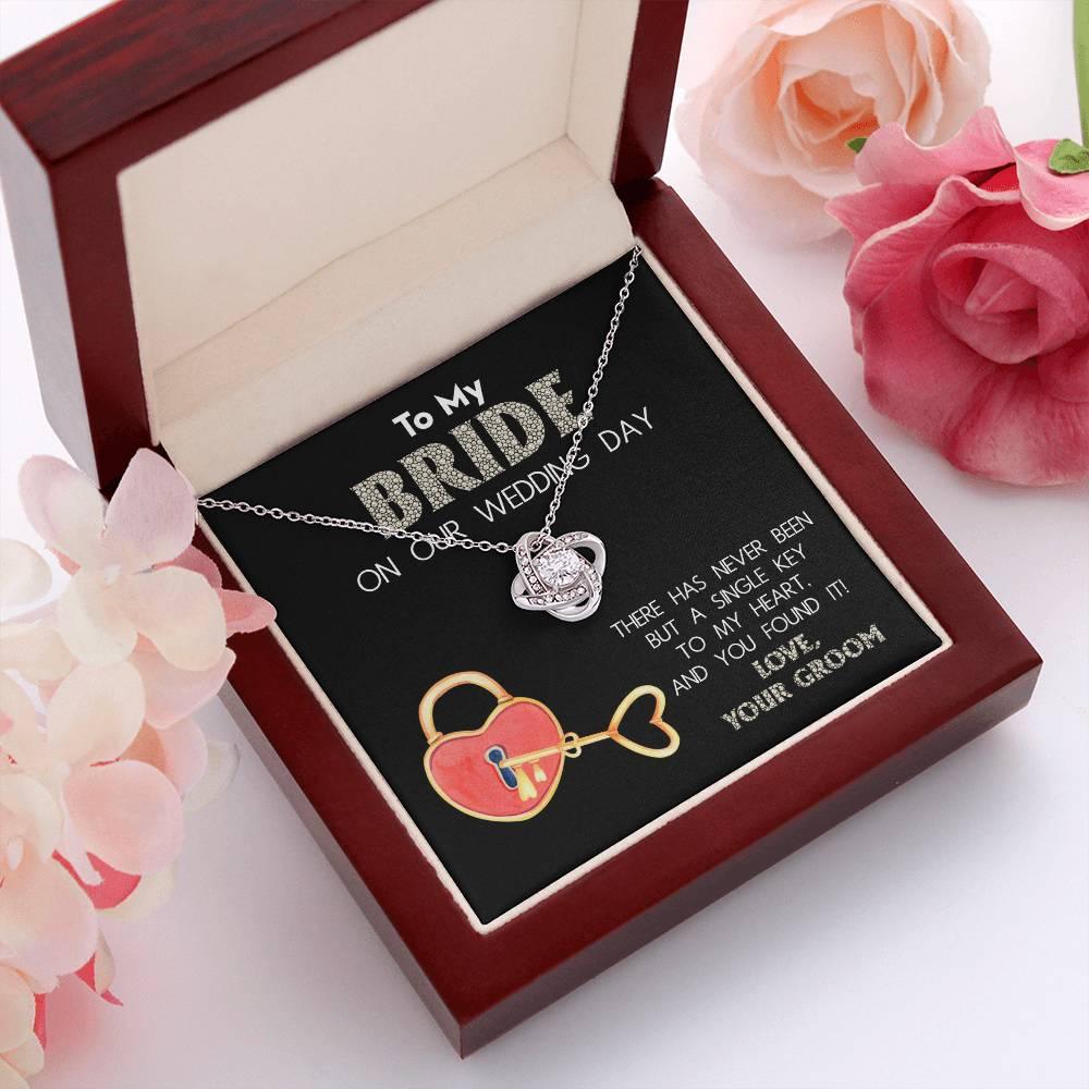 To My Bride on Our Wedding Day - You Have the Single Key to My Heart Love Knot Pendant Necklace - Mallard Moon Gift Shop