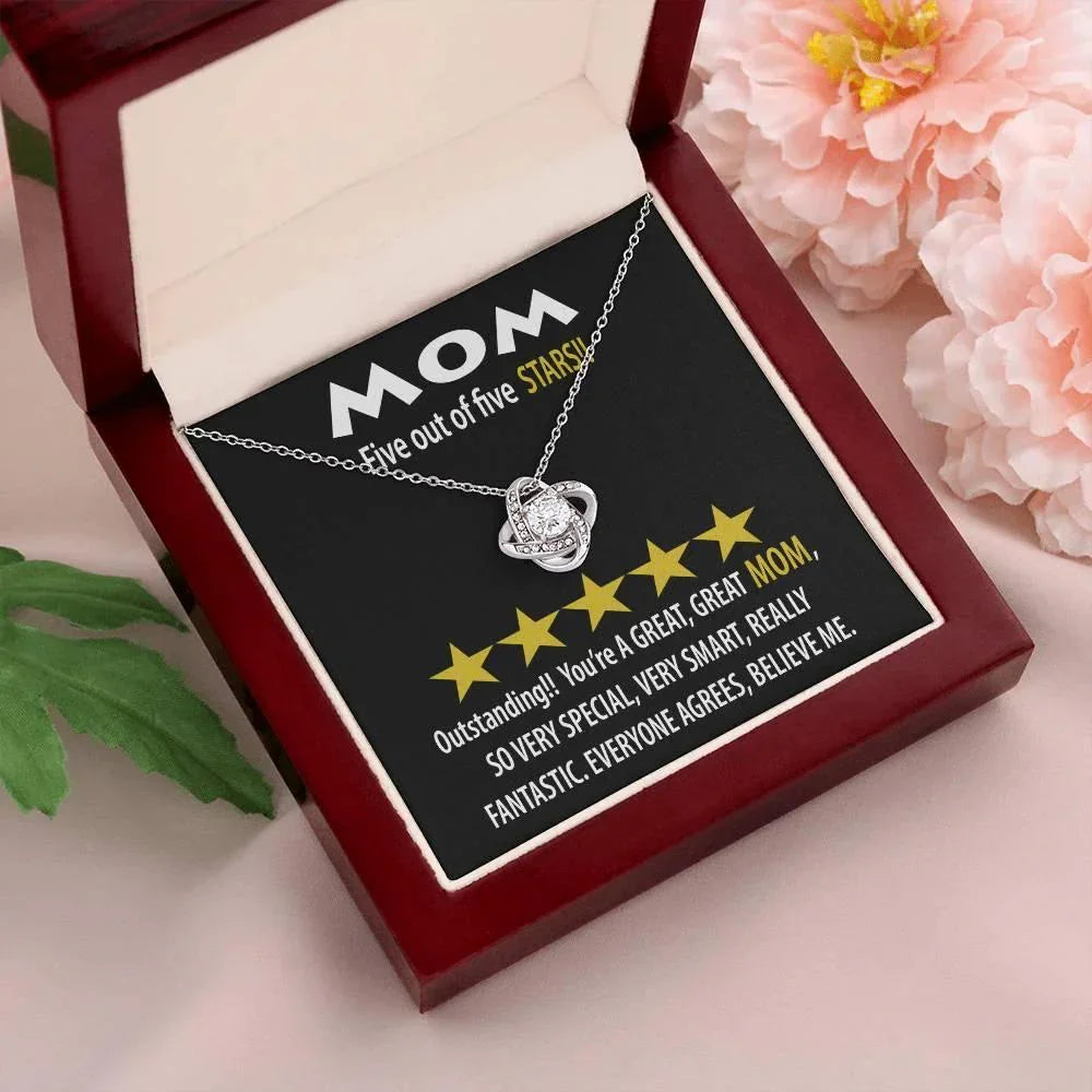 Mom - Five of Five Stars Outstanding You're A Great, Great Mom Love Knot Necklace