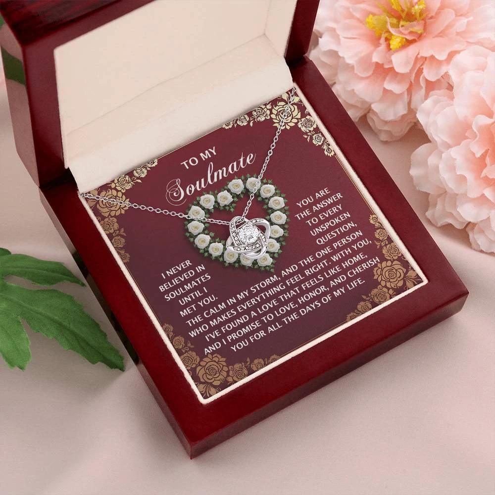 Romantic Gift for Her – Love Knot Necklace with Poetic Soulmate Card