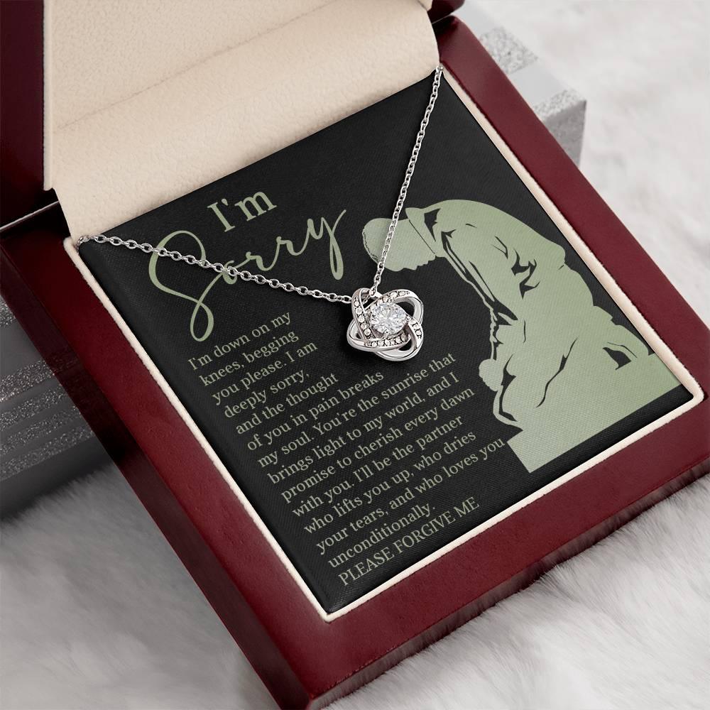 Apology Gift for Girlfriend, Wife, Soulmate - Sorry, On My Knees - Love Knot Pendant Necklace - Mallard Moon Gift Shop