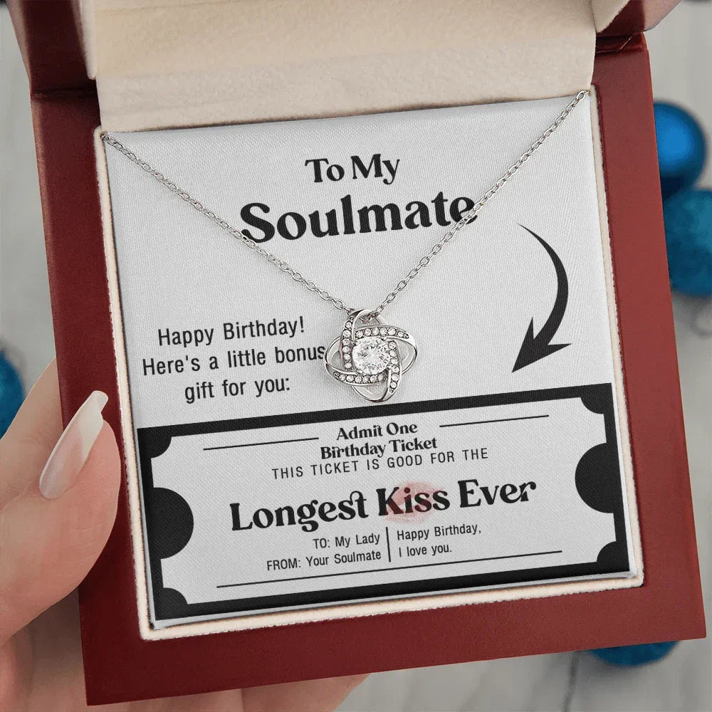 Soulmate Birthday Love Knot Necklace – Longest Kiss Ever Message Card | Romantic Gift for Wife or Girlfriend
