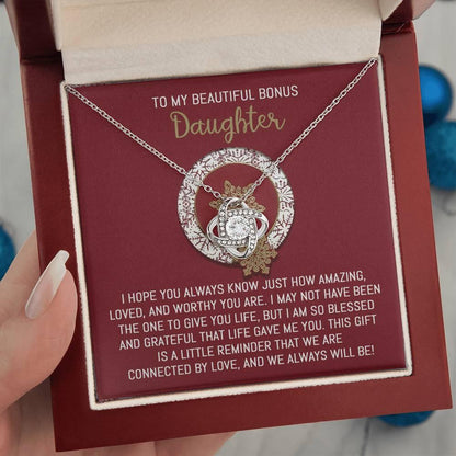 Gift for Bonus Daughter - Always Will Be - Love Knot Pendant Necklace - Mallard Moon Gift Shop