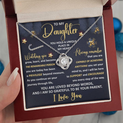 To My Daughter - You Hold a Unique Place in my Heart - Christmas Love Knot Necklace - Mallard Moon Gift Shop