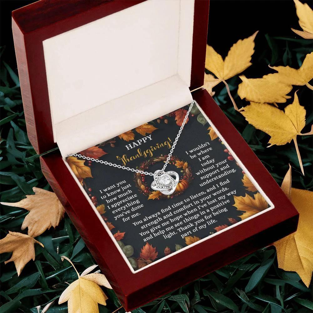 Happy Thanksgiving Love Knot Necklace Gift | Appreciation Message Card for Someone Special | Heartfelt Fall Holiday Jewelry Gift