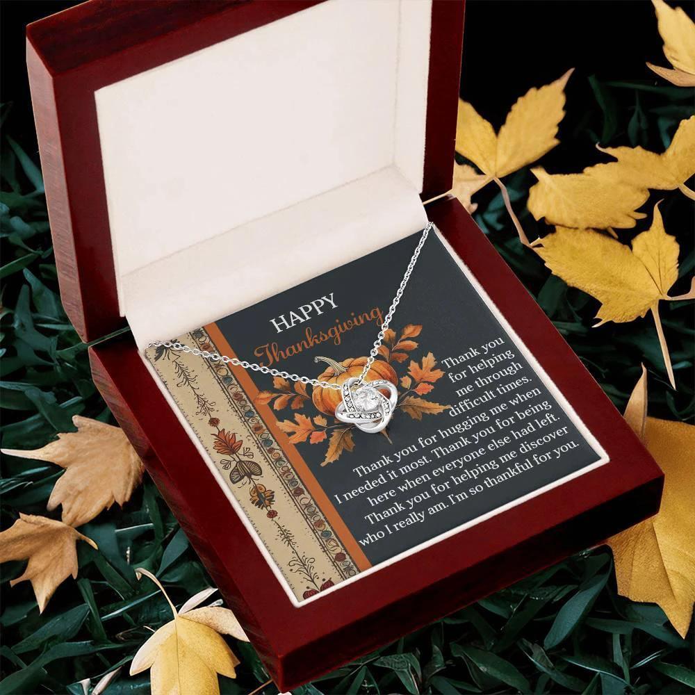 Thanksgiving Gift for Her – “Through Difficult Times” Love Knot Necklace with Message Card | Gratitude Gift for Her