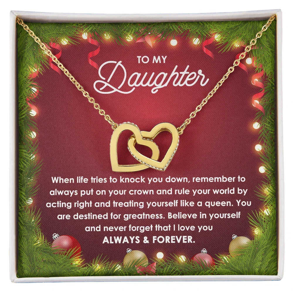 Daughter Gift - You Rule the World - Interlocking Hearts Pendant Necklace Christmas Gift