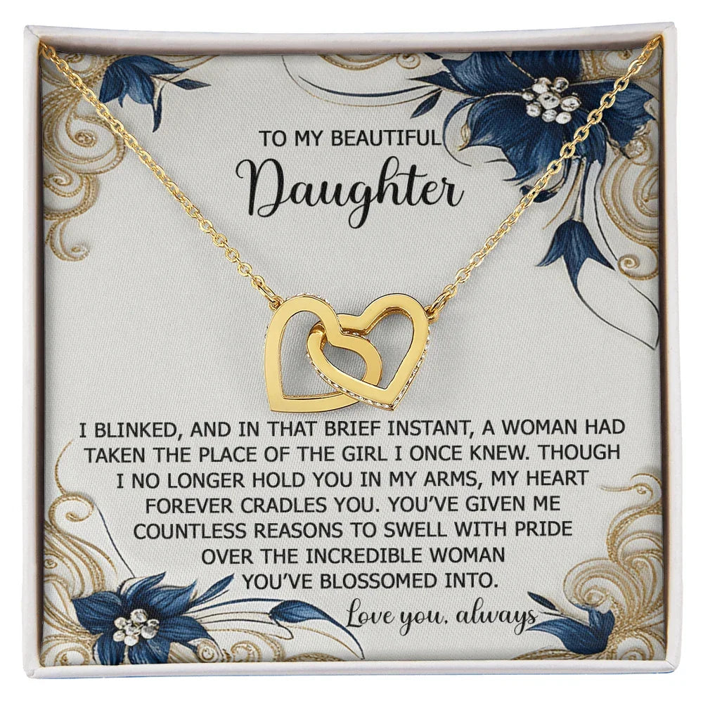 To My Beautiful Daughter - My Love and Pride - Interlocking Hearts Necklace