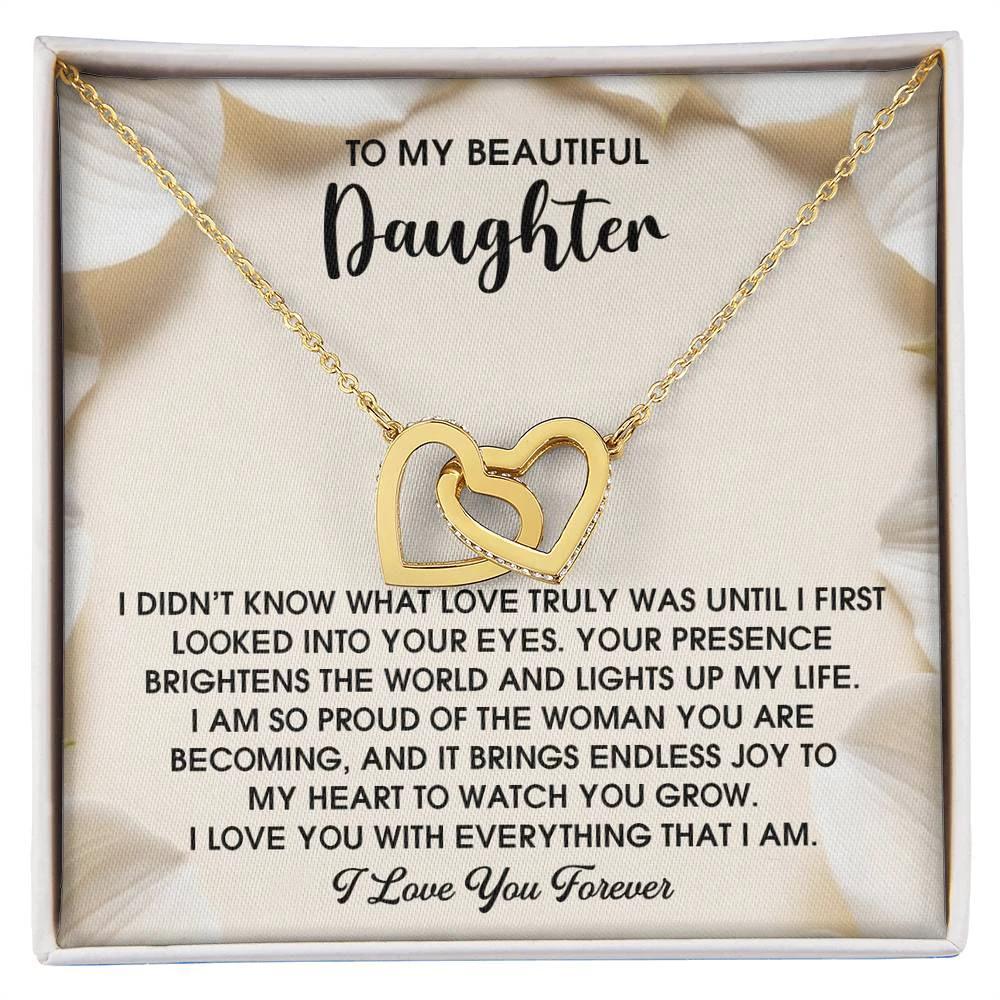 To My Beautiful Daughter – A Heartfelt Gift of Love & Pride- Interlocking Hearts Necklace