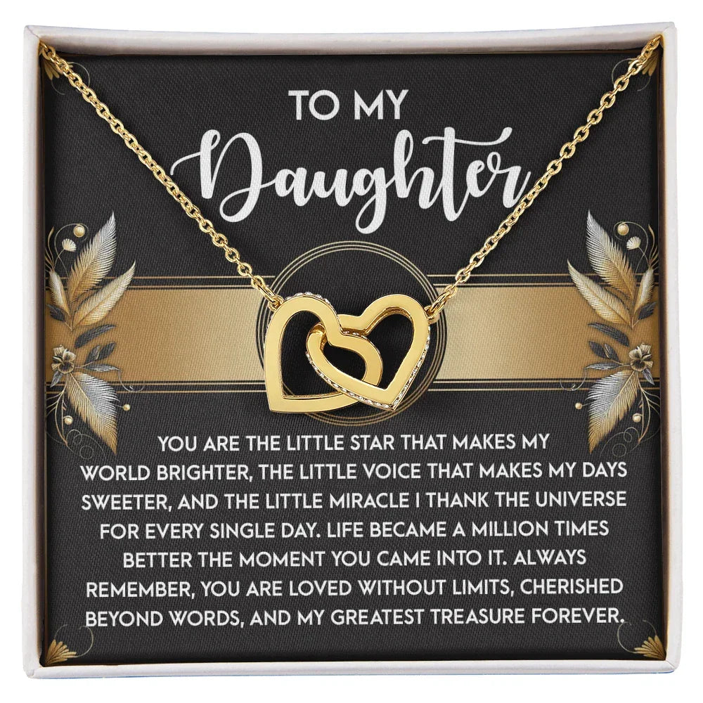 To My Daughter - My Greatest Treasure Interlocking Hearts Necklace Birthday, Graduation, Christmas Gift