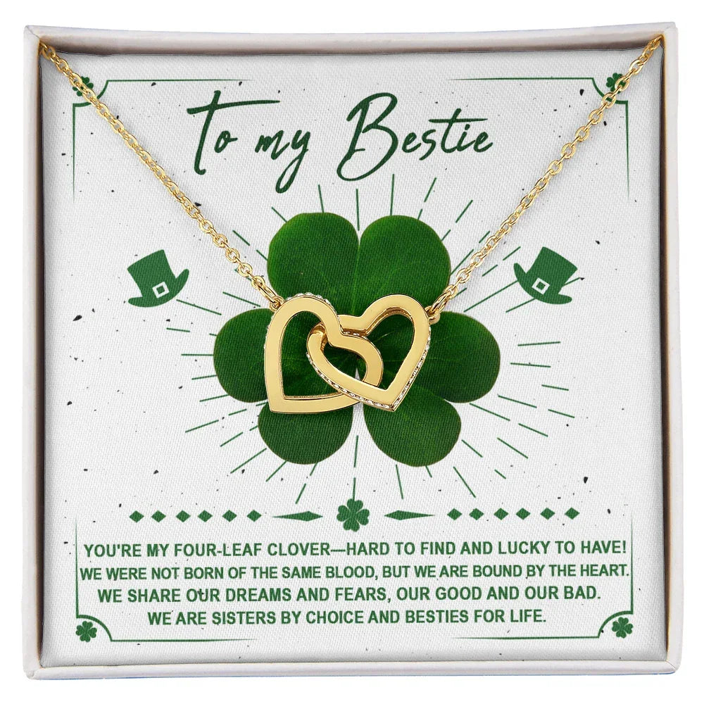 Lucky Four-Leaf Clover Best Friend Gift – Interlocking Hearts Necklace