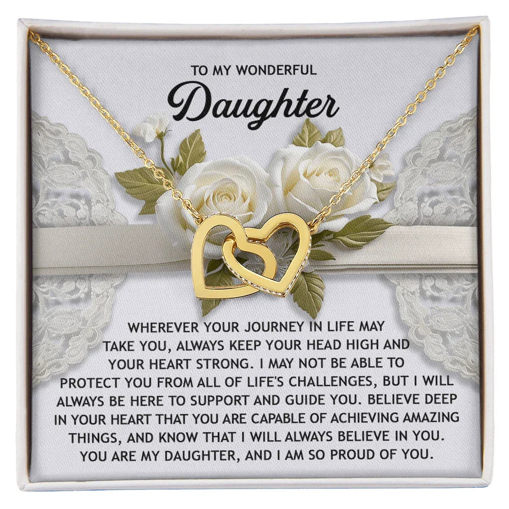 To My Wonderful Daughter - Interlocking Hearts Necklace – Inspirational Gift for Strength & Confidence