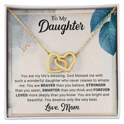To My Daughter Interlocking Hearts Necklace – Braver, Stronger, Smarter Message from Mom | Faith-Inspired Gift for Birthday or Graduation - Mallard Moon Gift Shop