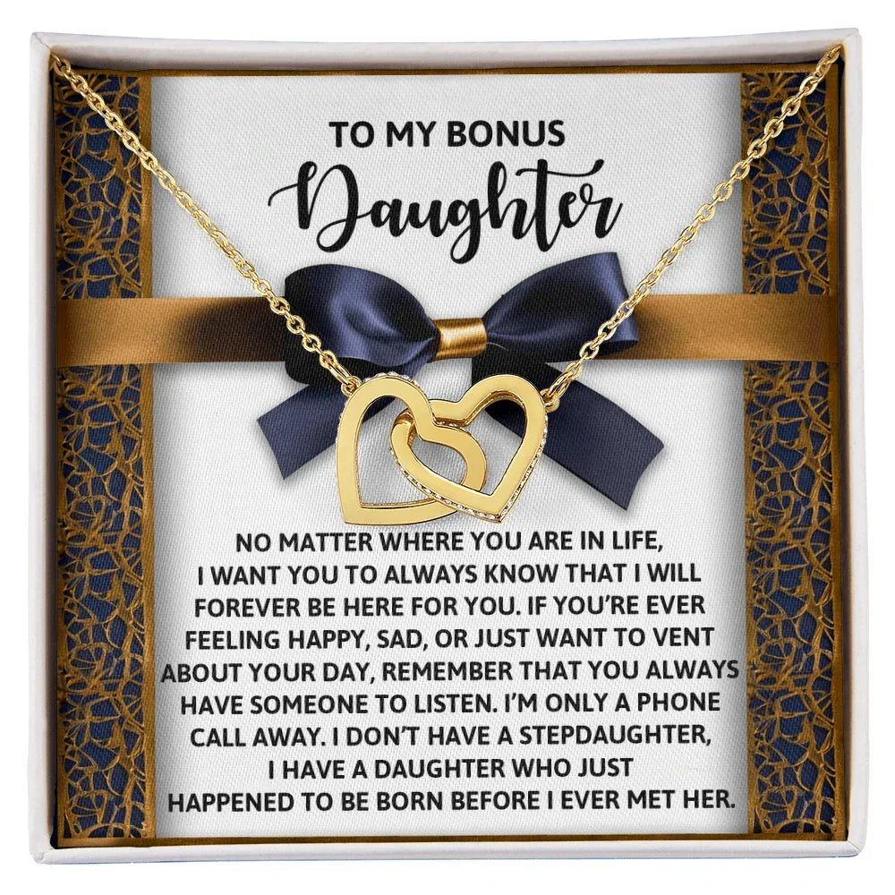 Bonus Daughter Heartfelt Gift Interlocking Hearts Necklace - I'm Only a Phone Call Away