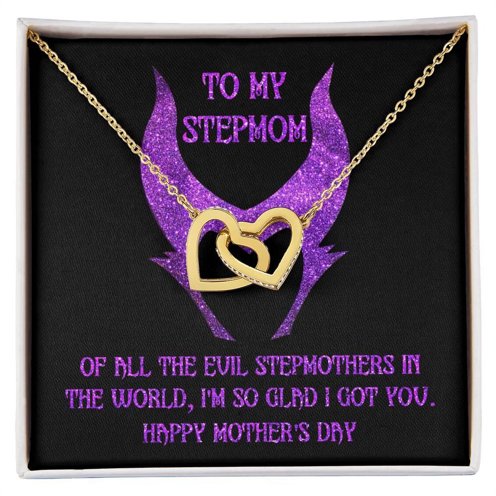 Stepmom Mother's Day Gift - To My Stepmom - Of All the Evil Stepmothers in the World, I'm Glad I Got You Interlocking Hearts Pendant Necklace - Mallard Moon Gift Shop