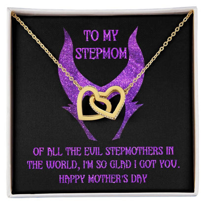 Stepmom Mother's Day Gift - To My Stepmom - Of All the Evil Stepmothers in the World, I'm Glad I Got You Interlocking Hearts Pendant Necklace - Mallard Moon Gift Shop