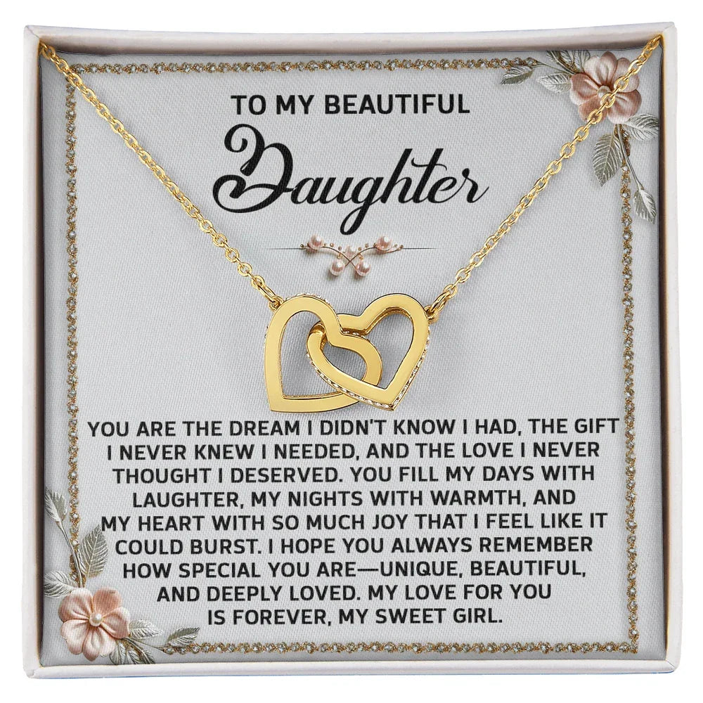 To My Beautiful Daughter - A Sentimental Gift of Love & Joy - Interlocking Hearts Necklace