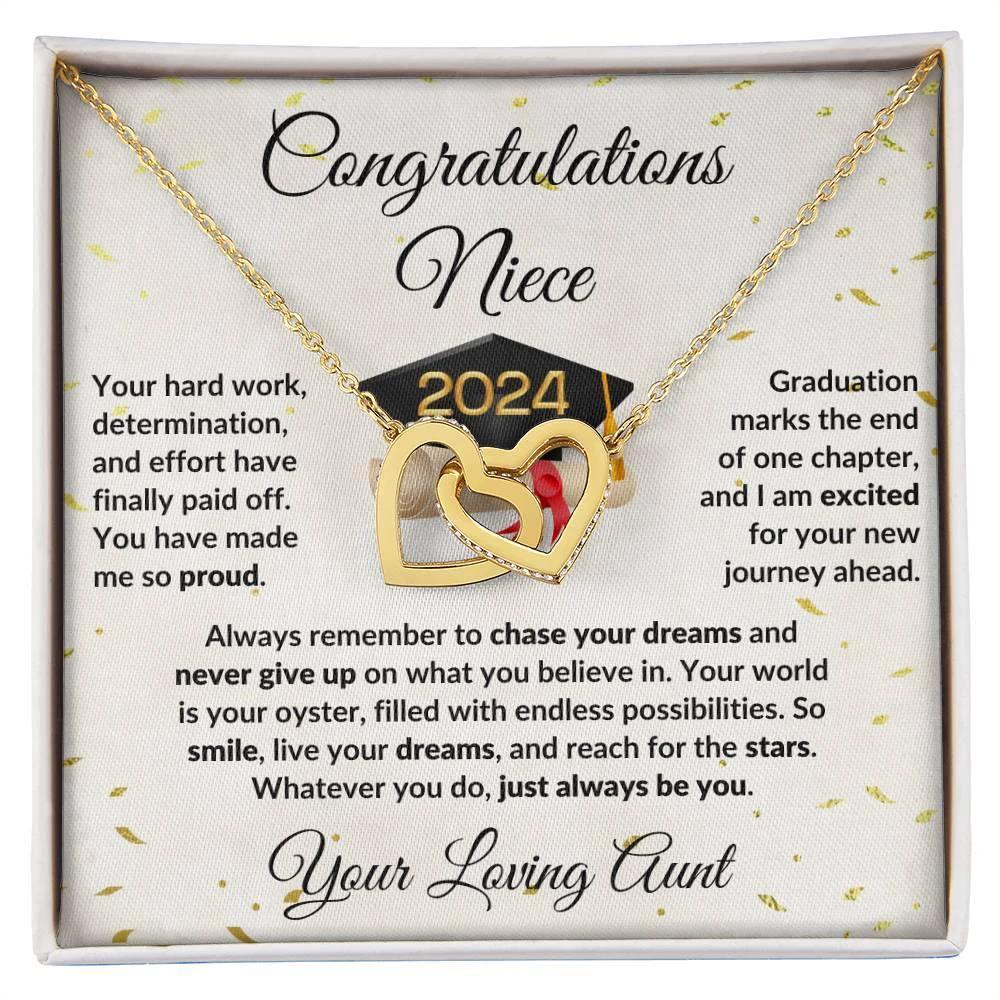 Niece Jewelry Graduation Class of 2024 Personalized Interlocking Hearts Pendant Necklace with Heartfelt Message and Gift Box