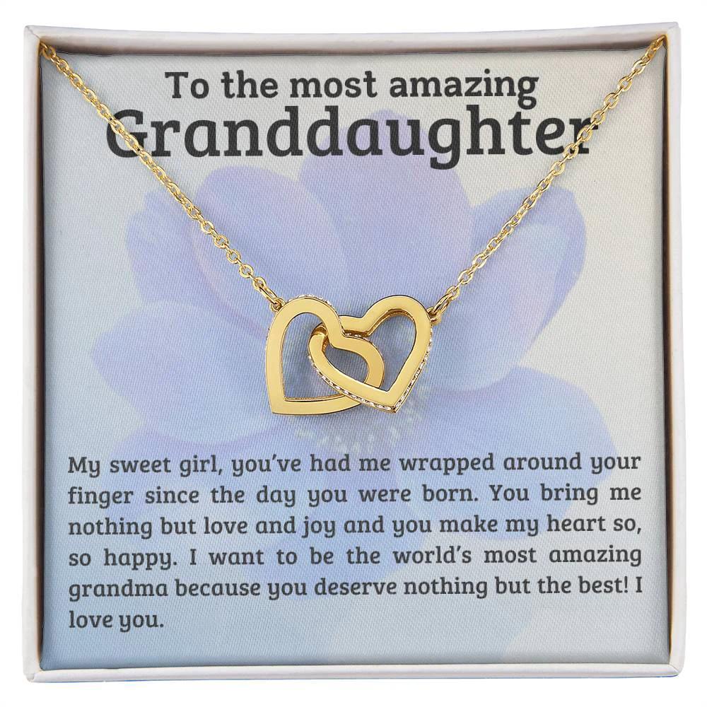 To My Amazing Granddaughter - You Bring Me Love and Joy - Personalized Interlocking Hearts Pendant Necklace
