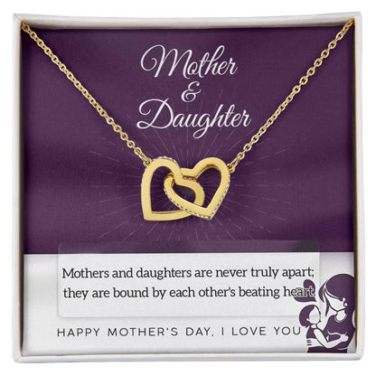 Mother Jewelry - Mothers and Daughters Never Apart Interlocking Hearts Necklace with Gift Box - Mallard Moon Gift Shop