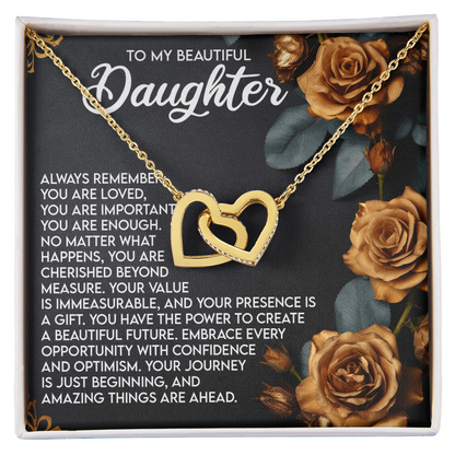 To My Beautiful Daughter – You Are Loved, You Are Important, You Are Enough– Empowering Necklace Gift with Message Card - Mallard Moon Gift Shop