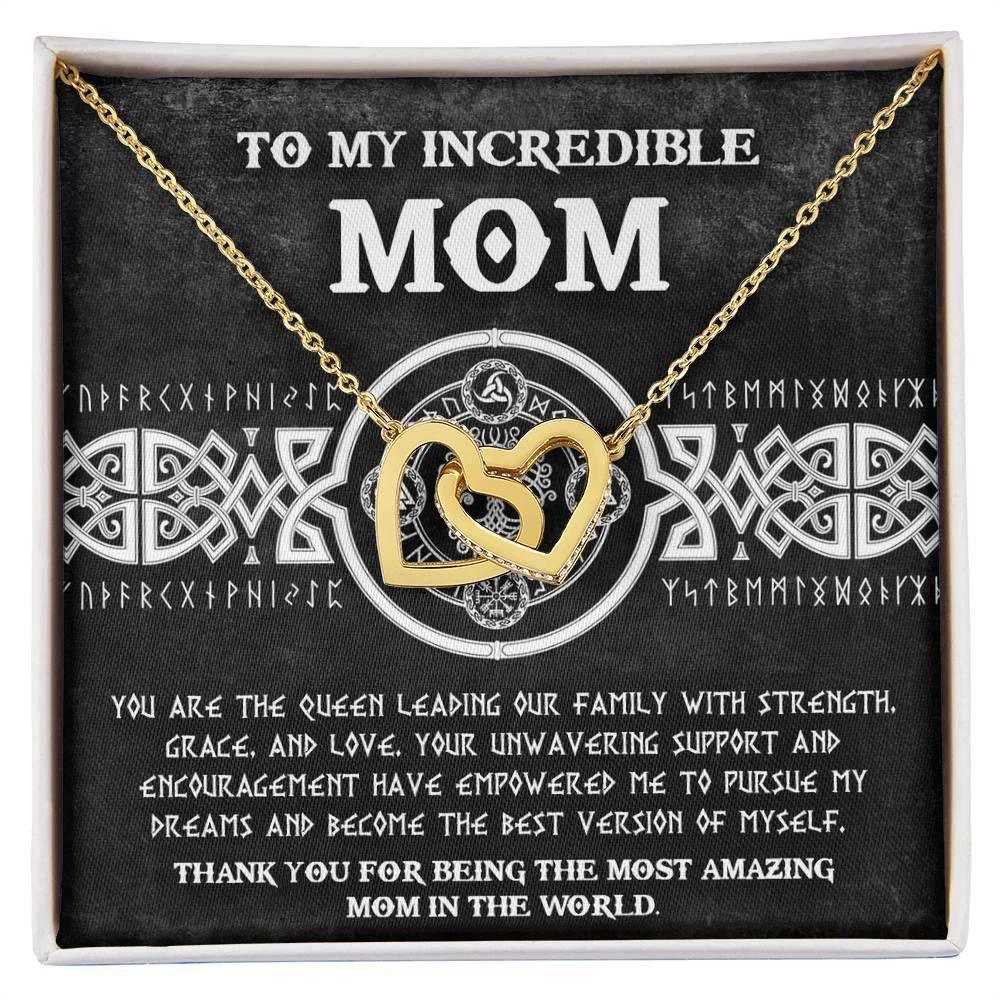 Mom - You are the Queen Leading our Family with Strength, Grace and Love Interlocking Hearts Pendant Necklace