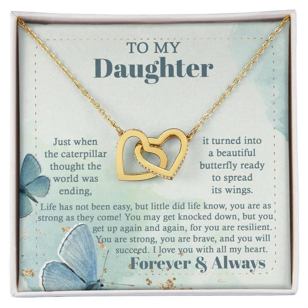 Gift for Birthday, Christmas - Daughter - Beautiful Butterfly - Interlocking Hearts Necklace