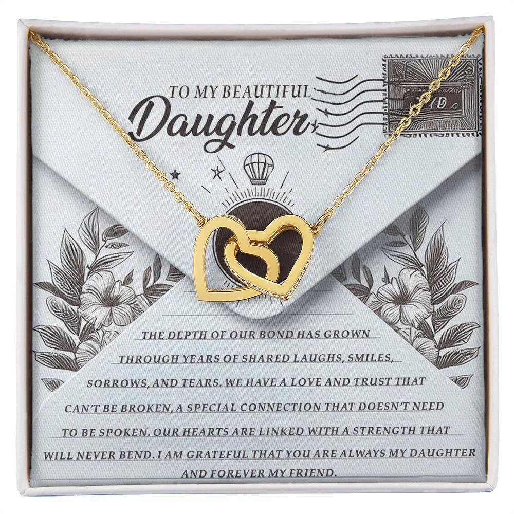 To My Beautiful Daughter - Forever My Friend - Interlocking Hearts Necklace