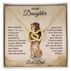 To My Daughter – Interlocking Hearts Necklace Gift from Dad | Old Lion Always Has Your Back | Meaningful Father Daughter Jewelry