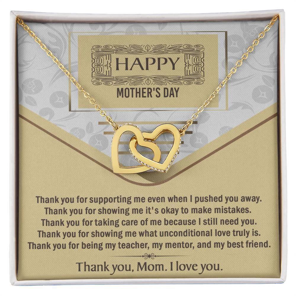 Happy Mother's Day Unconditional Love Interlocking Hearts Pendant Necklace Gift for Mom