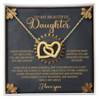 To My Beautiful Daughter - Inspirational Gift of Love & Confidence - Interlocking Hearts Necklace
