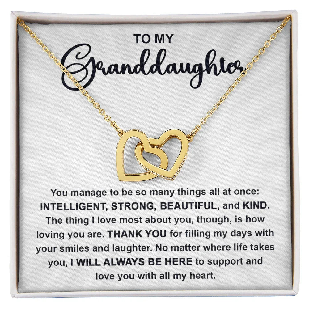 To My Granddaughter Interlocking Hearts Necklace – Intelligent, Strong, Beautiful & Kind Message Card | Heartfelt Gift