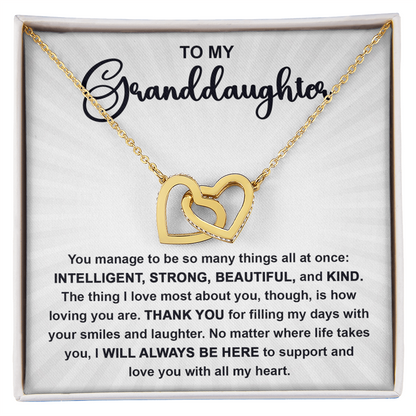To My Granddaughter Interlocking Hearts Necklace – Intelligent, Strong, Beautiful & Kind Message Card | Heartfelt Gift from Grandma or Grandpa - Mallard Moon Gift Shop