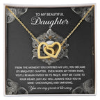 To My Beautiful Daughter - Interlocking Hearts Necklace with Sentimental Message – Birthday, Graduation, Christmas Jewelry – Luxury LED Box Option