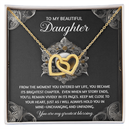 To My Beautiful Daughter - Interlocking Hearts Necklace with Sentimental Message – Birthday, Graduation, Christmas Jewelry – Luxury LED Box Option - Mallard Moon Gift Shop