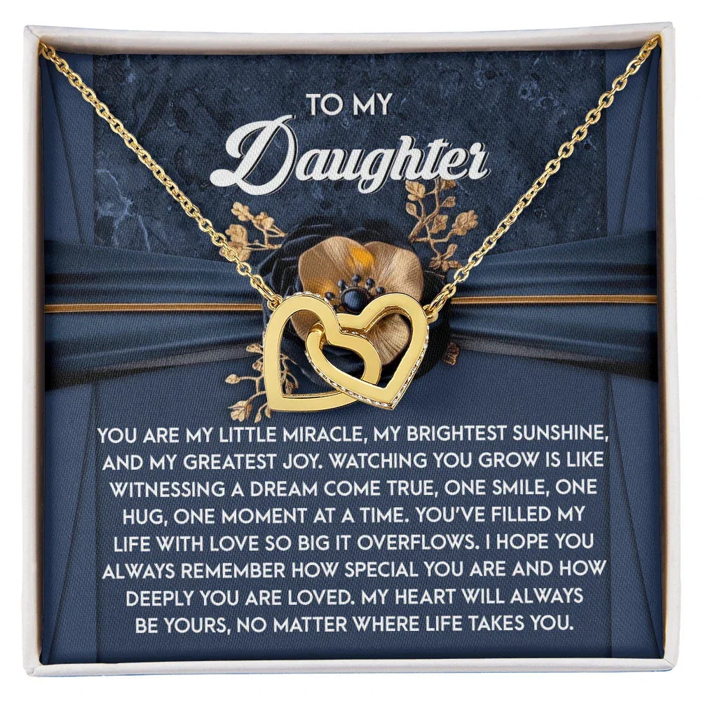 To My Daughter - Heartfelt Gift of Love & Encouragement Interlocking Hearts Necklace
