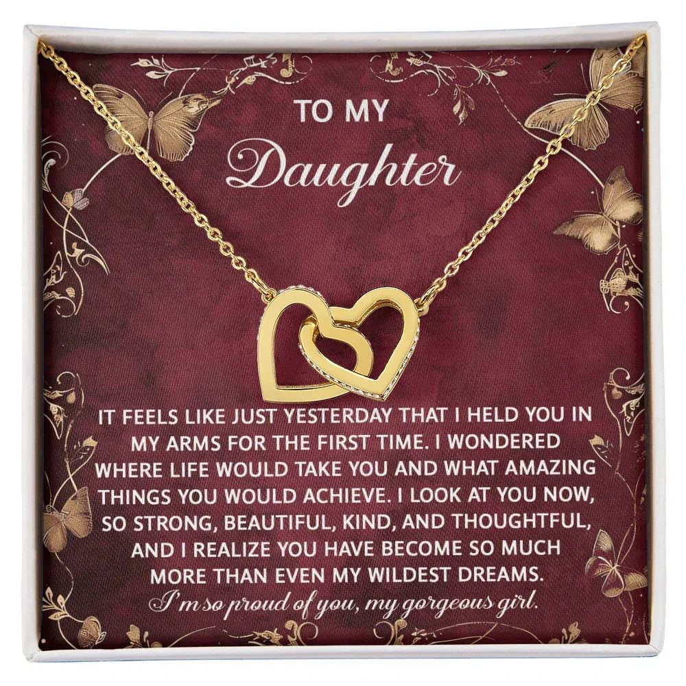 To My Daughter - Heartfelt Gift of Love & Pride - Interlocking Hearts Necklace