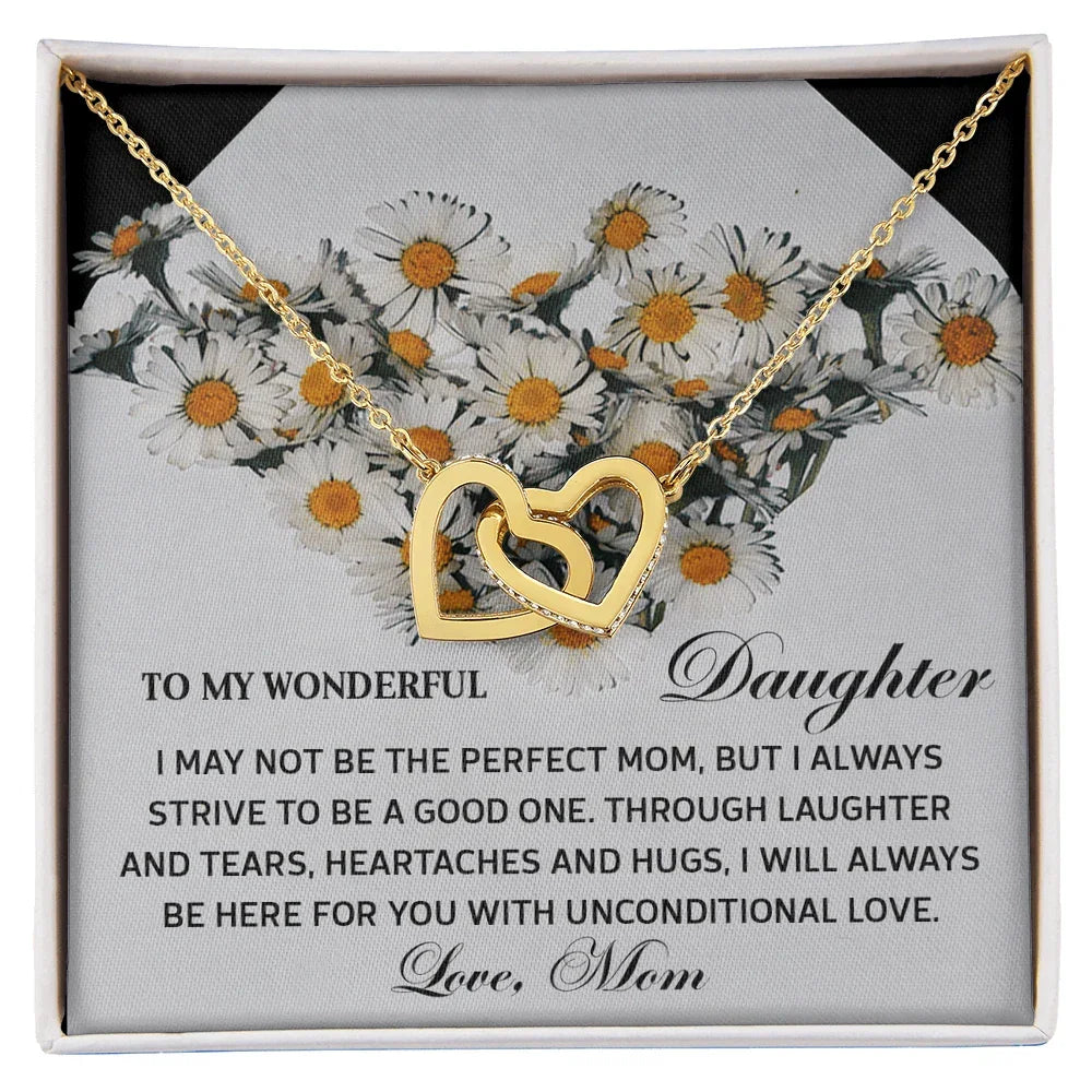 To My Wonderful Daughter - Unconditional Love from Mom - Interlocking Hearts Necklace
