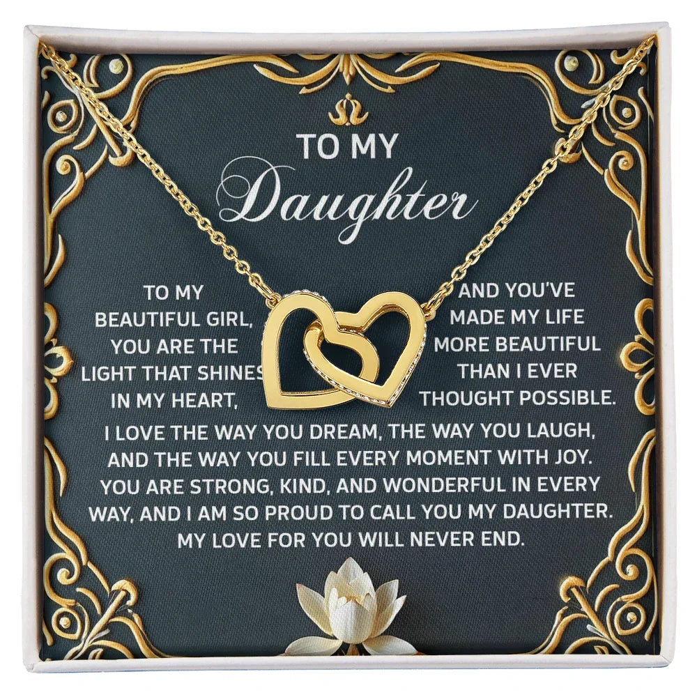 To My Daughter A Heartfelt Gift of Love & Pride Interlocking Hearts Necklace – A Timeless Symbol of Love & Pride