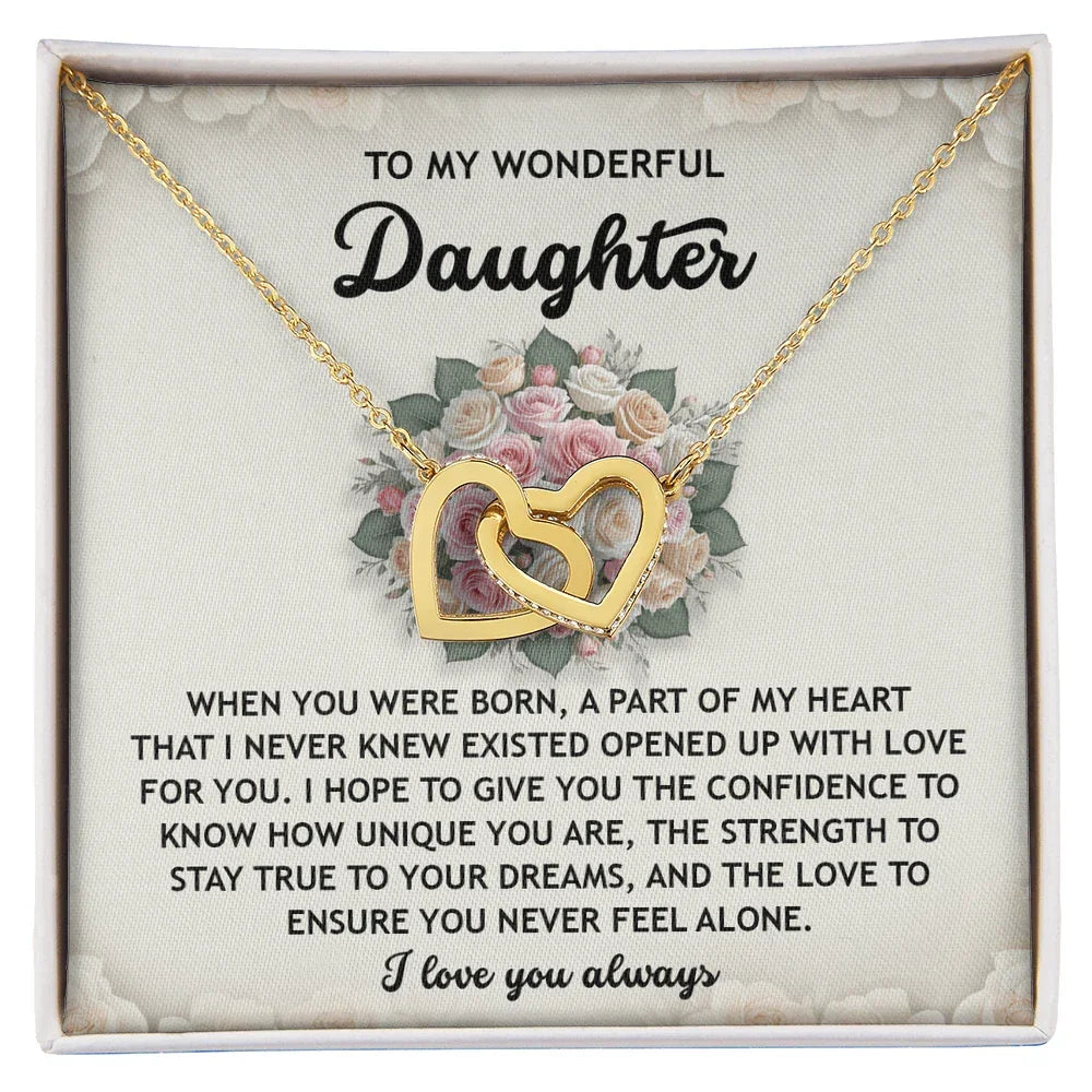 To My Wonderful Daughter -Stay True To Your Dreams- Interlocking Hearts Necklace