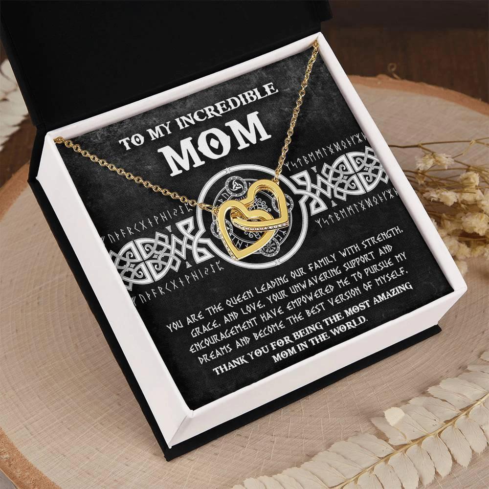 Mom - You are the Queen Leading our Family with Strength, Grace and Love Interlocking Hearts Pendant Necklace