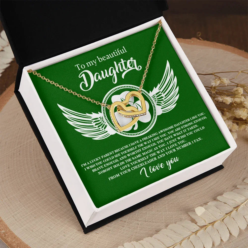 To My Beautiful Daughter – A Lucky & Loving Gift of Strength and Encouragement- Interlocking Hearts Necklace with Inspirational Message
