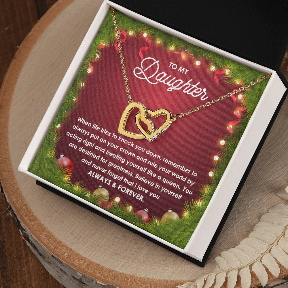 Daughter Gift - You Rule the World - Interlocking Hearts Pendant Necklace Christmas Gift