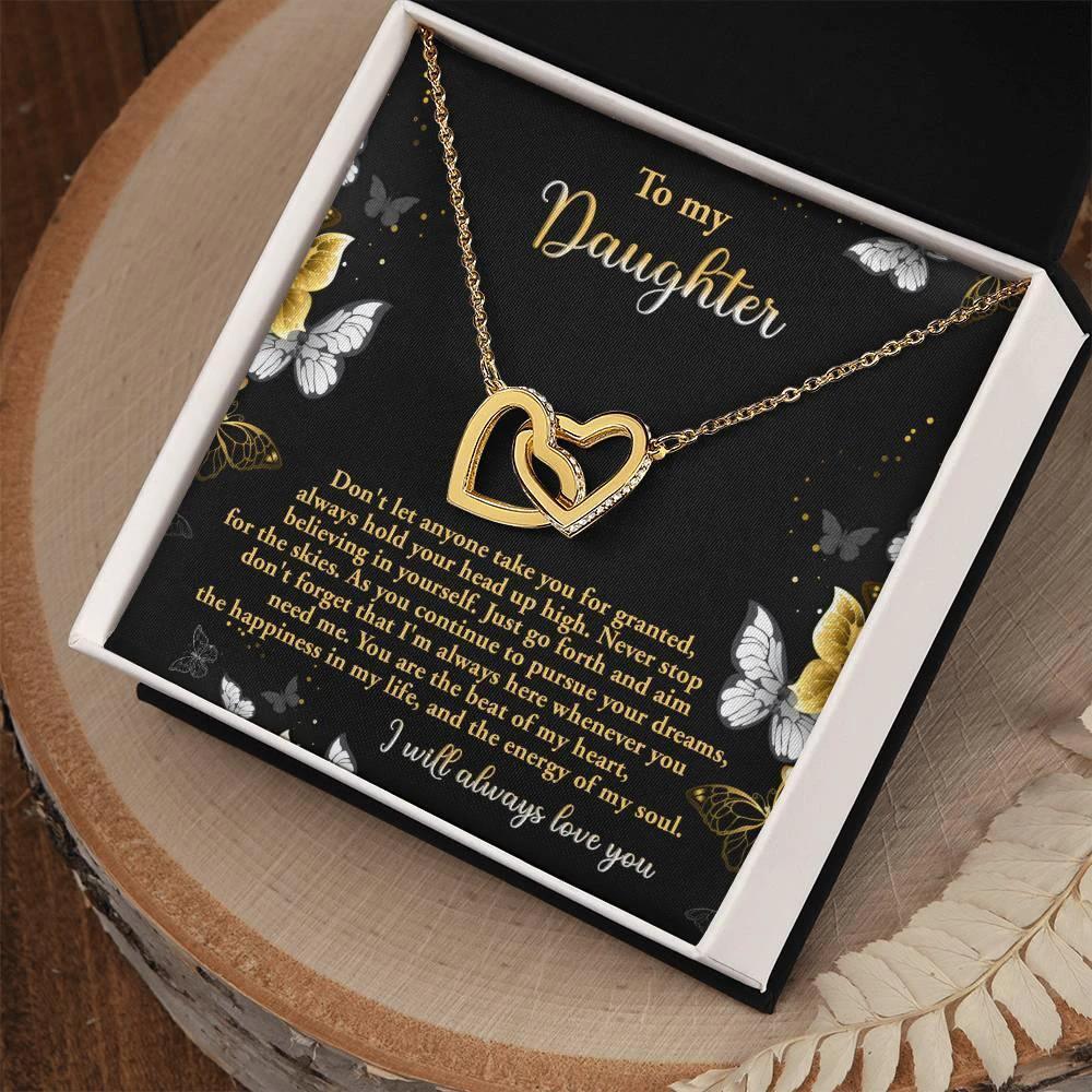Gift for Daughter - Pursue Your Dreams I Will Always Love You Interlocking Hearts Necklace
