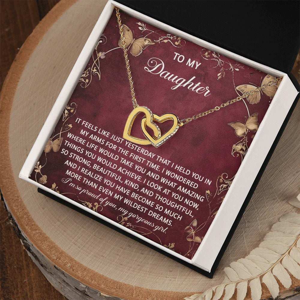 To My Daughter - Heartfelt Gift of Love & Pride - Interlocking Hearts Necklace