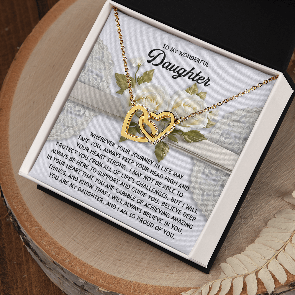To My Wonderful Daughter - Interlocking Hearts Necklace – Inspirational Gift for Strength & Confidence - Mallard Moon Gift Shop