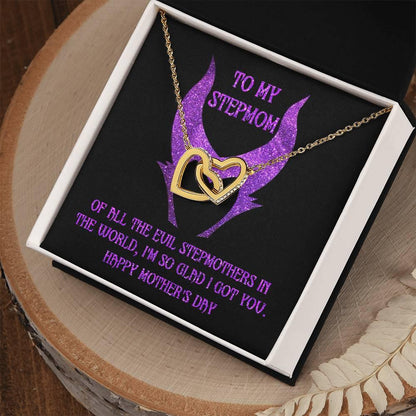 Stepmom Mother's Day Gift - To My Stepmom - Of All the Evil Stepmothers in the World, I'm Glad I Got You Interlocking Hearts Pendant Necklace - Mallard Moon Gift Shop