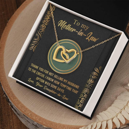 Gift for Mother-in-Law Thank You for Not Selling My Husband to the Circus Cross Interlocking Hearts Necklace - Mallard Moon Gift Shop
