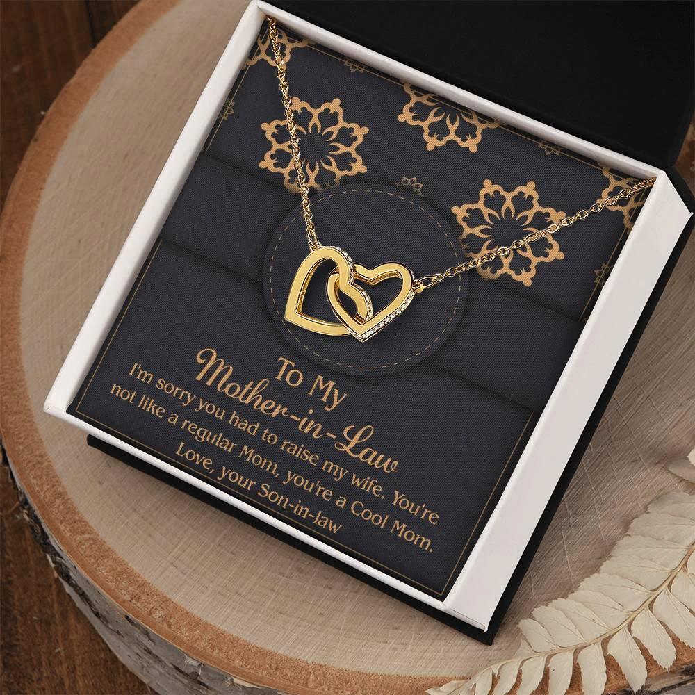 Gift for Mother-In-Law from Son-in-law You are a Cool Mom Interlocking Hearts Necklace